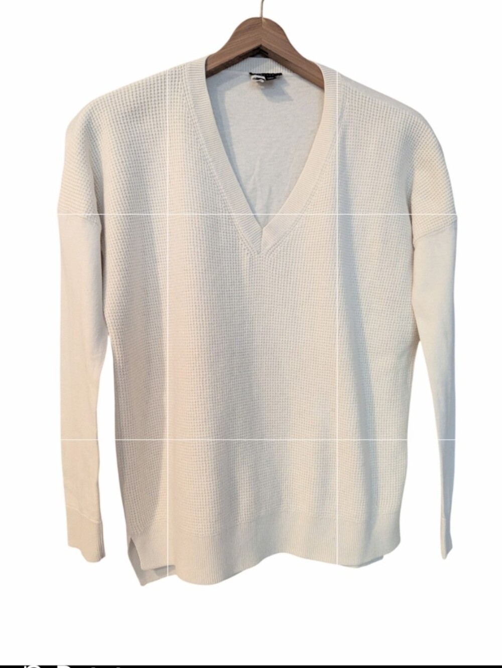 THEORY Ivory Cashmere Blend Lightweight Waffle Knit V-Neck Sweater Small